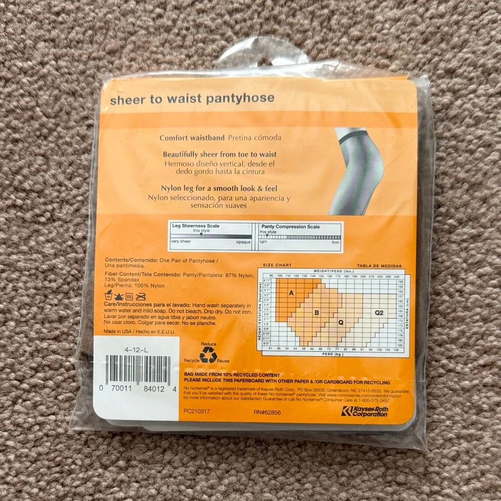No Nonsense Tan Sheer to Waist Pantyhose Size A Tan Sheer Toe